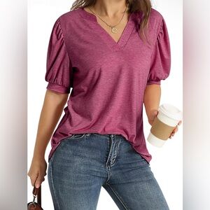 Women's V-Neck Puff Sleeve Top
